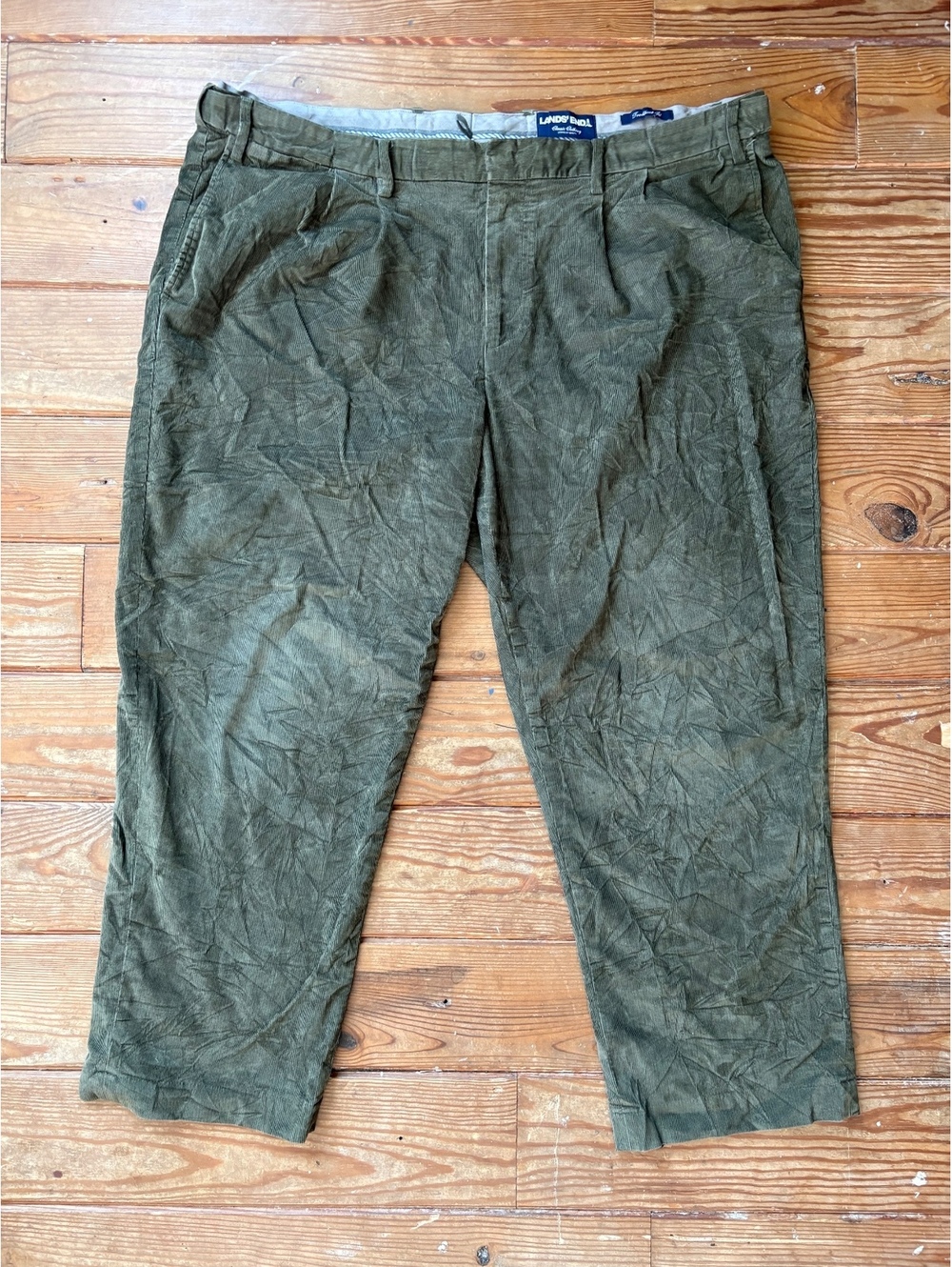 Lands’ End Men’s 46 Corduroy Pants Olive Green Traditional Fit Stretch